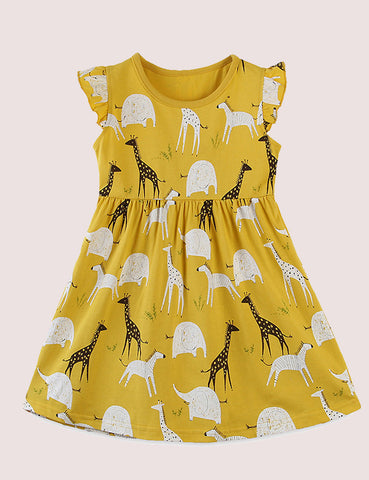 Animal Full Print Frill Sleeve Dress