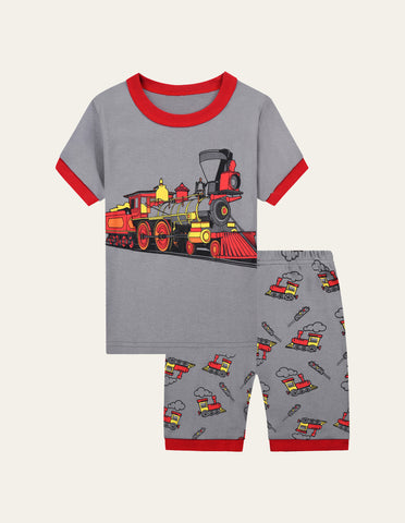 Train Print Short Sleeve Pajama Suit