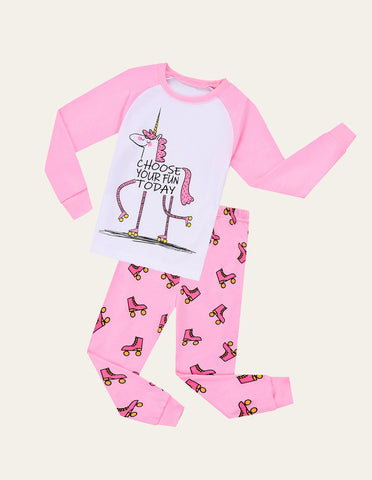 Unicorn Print Cartoon Pajama Suit