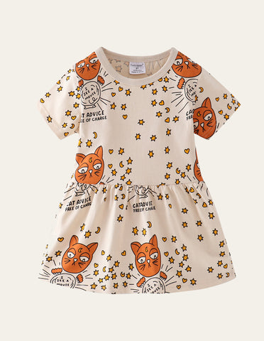 Cat Print Fun Dress