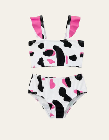 Cow Print Ruffled Swimsuit