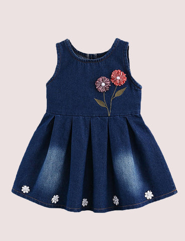 Denim Flower Vest Dress