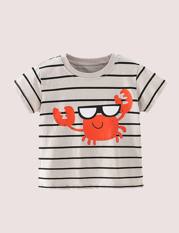 Crab Print Stripe T-Shirt