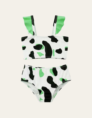 Cow Print Ruffled Swimsuit