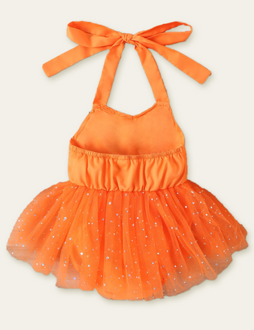 Halloween Pumpkin Net Skirt Hemline Romper