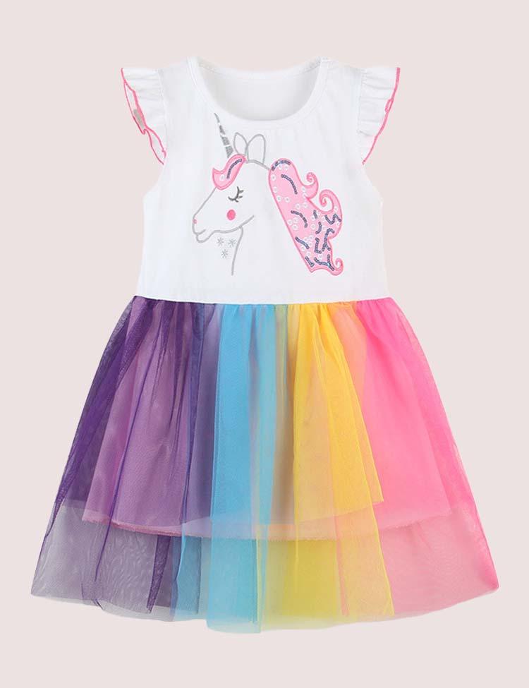 Rainbow Unicorn Mesh Dress - CCMOM