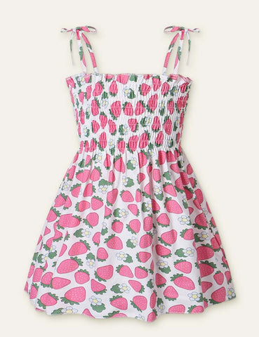 Toddler Girl Floral Fruit Full Print High Waist Spaghetti Strap Dress