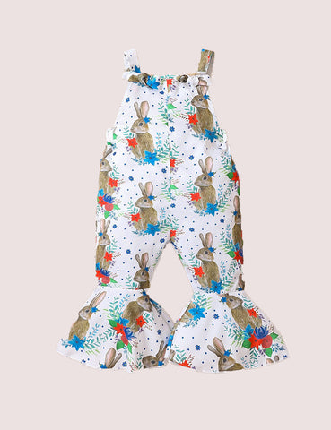 Rabbit Printed Strap Bell-Bottom Pants