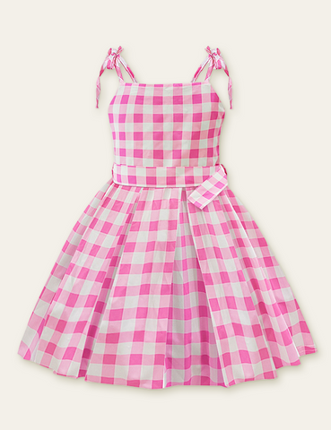 Bow Belt Plaid Party Dress