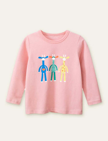 Three Giraffe Printed Long-Sleeved T-shirt