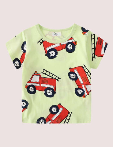 Fire Truck Printed Short Sleeve