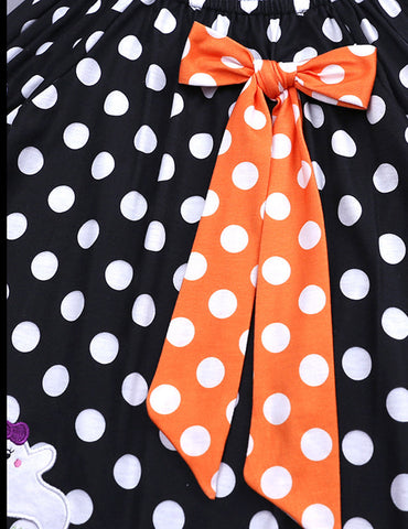 Halloween Ghost Pumpkin Appliqué Polka Dot Dress