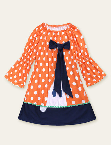 Halloween Ghost Pumpkin Appliqué Polka Dot Dress