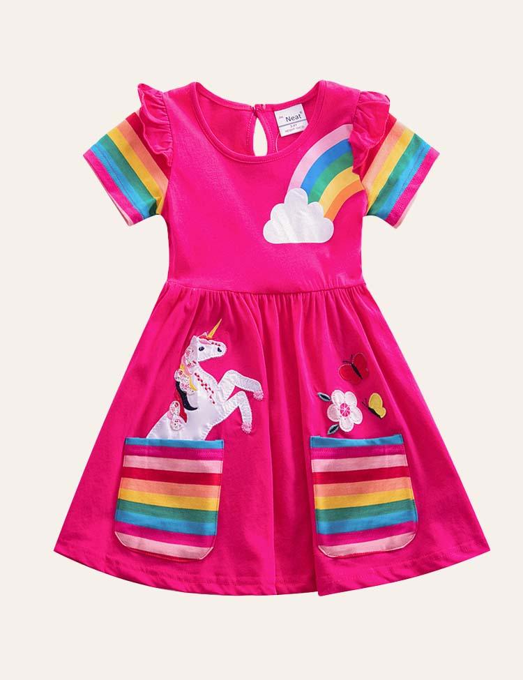 Rainbow Unicorn Appliqué Dress - CCMOM