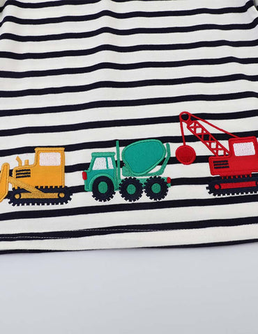 Excavator Appliqué Striped Long Sleeve T-shirt