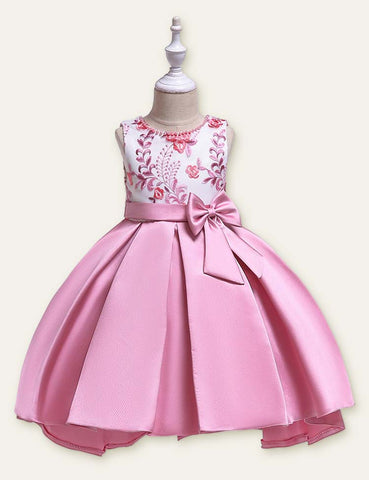 Floral Embroidered Bow Party Dress