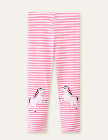 Unicorn Appliqué Striped Leggings