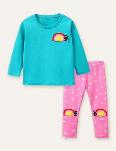 Rainbow Ladybug Appliqué Long-Sleeve Set