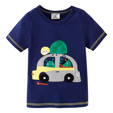 Car Appliqué Short-Sleeved T-shirt