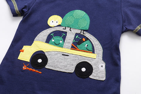 Car Appliqué Short-Sleeved T-shirt