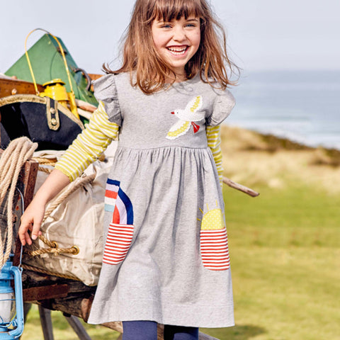 Girl's Bird Rainbow Sun Appliqué Dress