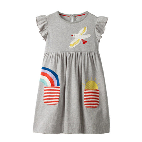 Girl's Bird Rainbow Sun Appliqué Dress