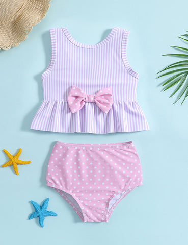 Two-piece striped Bowknot Swimsuit