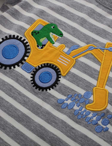 Dinosaur Excavator Striped Short Sleeve