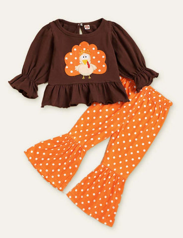 Halloween Turkey Embroidery Leopard Polka Dot Set