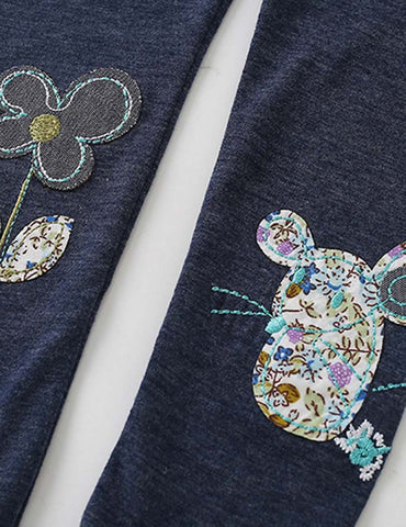 Mouse Flower Appliqué Leggings