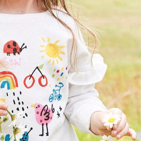 Cartoon Hand-Painted Printed Long-Sleeved Lace T-shirt