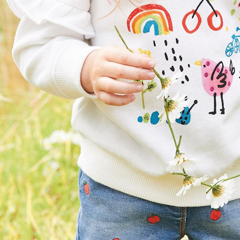 Cartoon Hand-Painted Printed Long-Sleeved Lace T-shirt