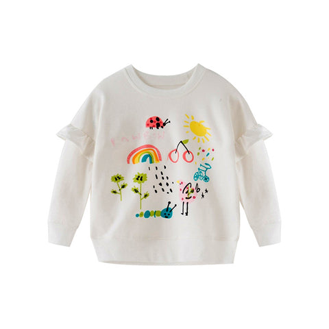 Cartoon Hand-Painted Printed Long-Sleeved Lace T-shirt