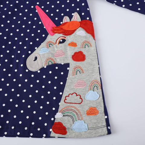 Rainbow Unicorn Appliqué Dress