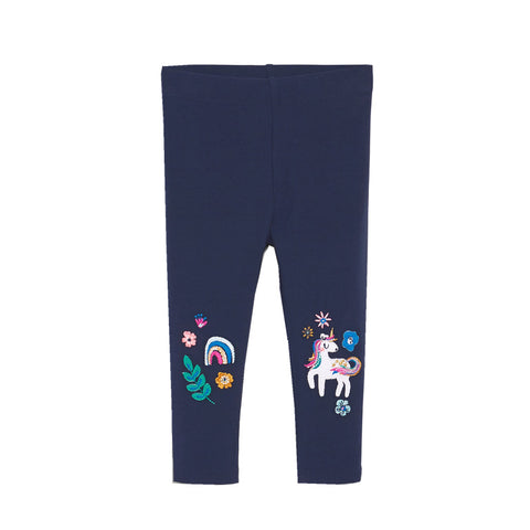 Girls' Unicorn Embroidered Cotton Leggings