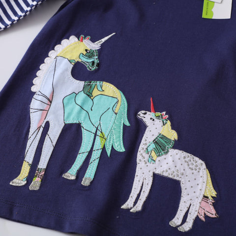 Two Unicorn Horse Appliqué Dresses