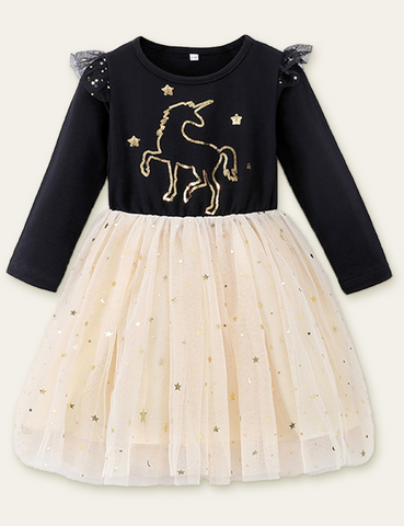 Unicorn Sequined Embroidered Mesh Dress