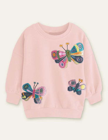 Three Butterfly  Appliqué Sweatshirt