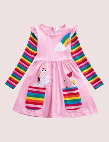 Two Pockets Unicorn Rainbow Dress