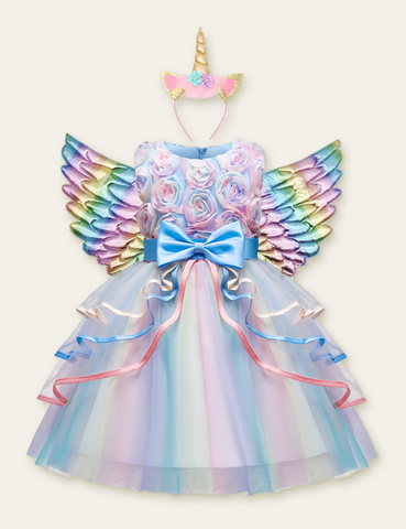 Rose Dream Mesh Party Dress + Unicorn Wings