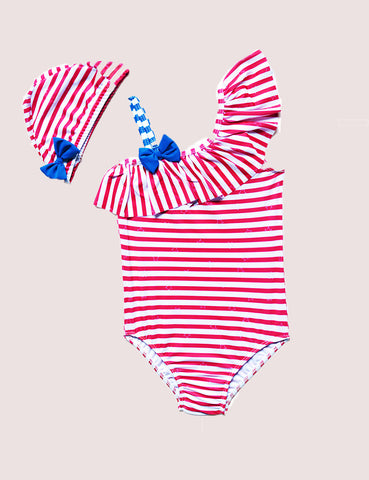 Striped Cute One Shoulder Swimsuit