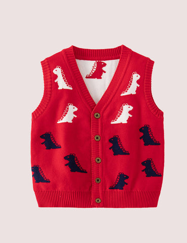 Dinosaur Wool V-Neck Vest