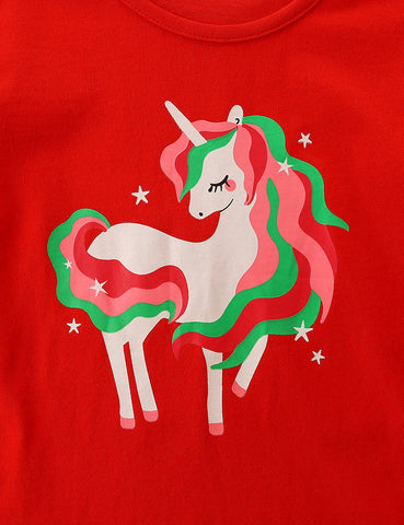 Unicorn Cartoon Printed Long-Sleeved T-shirt