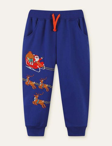 Santa Elk Appliqué Sweatpants