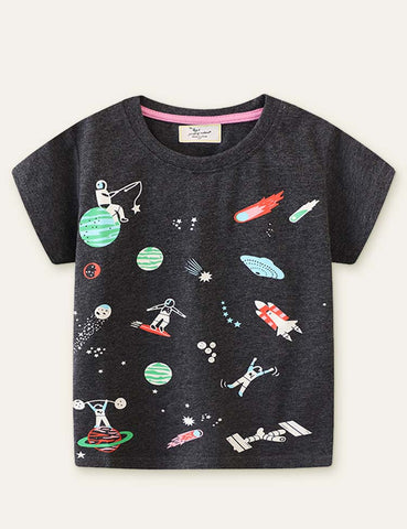 Glowing Space World Printed T-shirt