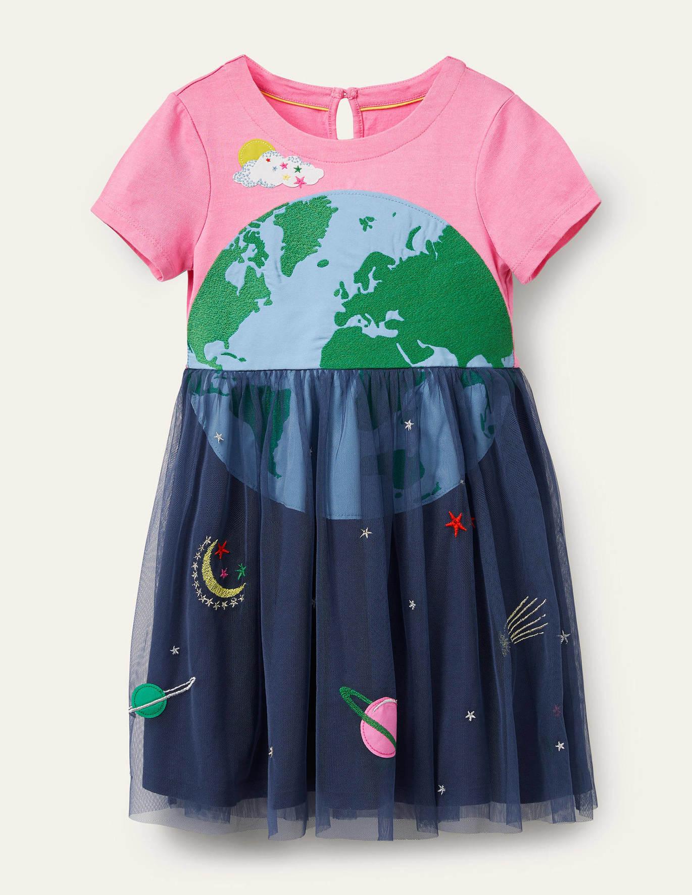 Space Appliqué Tulle Jersey Dress - CCMOM