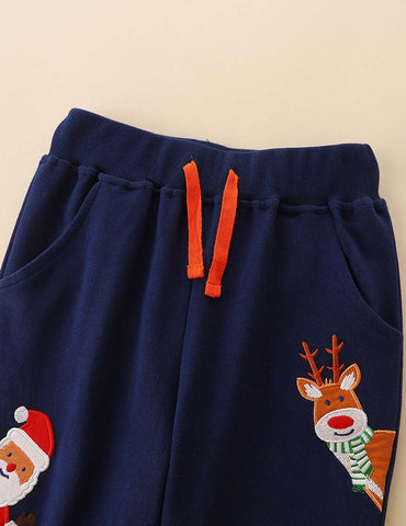 Penguin Elk Santa Appliqué Sweatpants