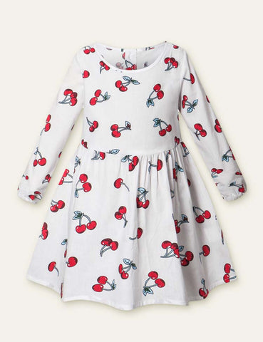 Floral Cherry Full Printed Long Sleeve Dress