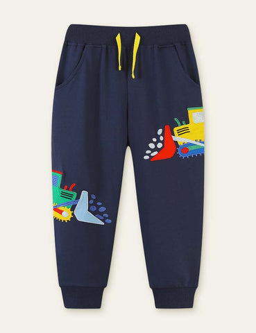 Excavator Appliqué Embroidery Sweatpants