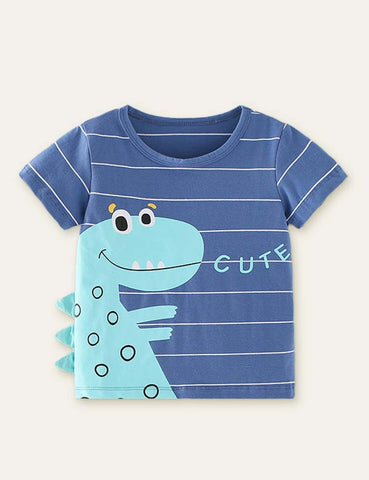 Dinosaur Printed Striped T-shirt